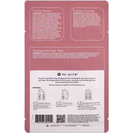 Rengöringsmedel, Ansikts Tvätt, Skrubba, Ton: Nu-Pore, Nourishing 3-Step Pomegranate Facial Set, 1 Pack