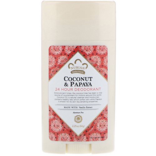 Nubian Heritage, 24 Hour Deodorant, Coconut & Papaya with Vanilla Oil, 2.25 oz (64 g) Review