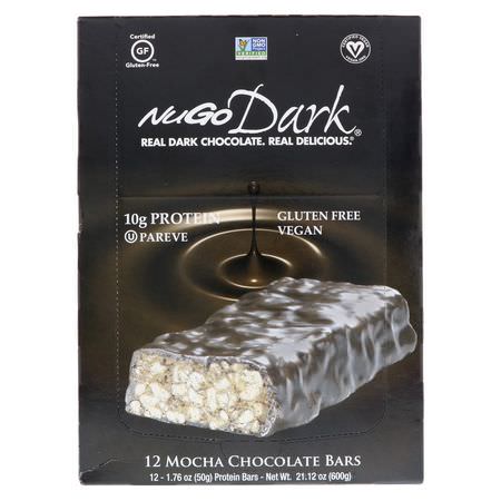 Näringsstänger: NuGo Nutrition, NuGo Dark, Protein Bars, Mocha Chocolate, 12 Bars, 1.76 oz (50 g) Each