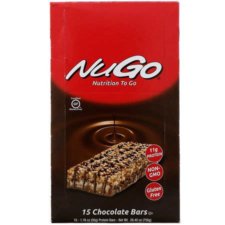 Snackstänger, Näringsstänger: NuGo Nutrition, Nutrition To Go, Chocolate, 15 Bars, 1.76 oz (50 g) Each