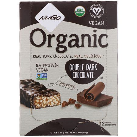 Näringsstänger: NuGo Nutrition, Organic Protein Bars, Double Dark Chocolate, 12 Bars, 1.76 oz (50 g) Each