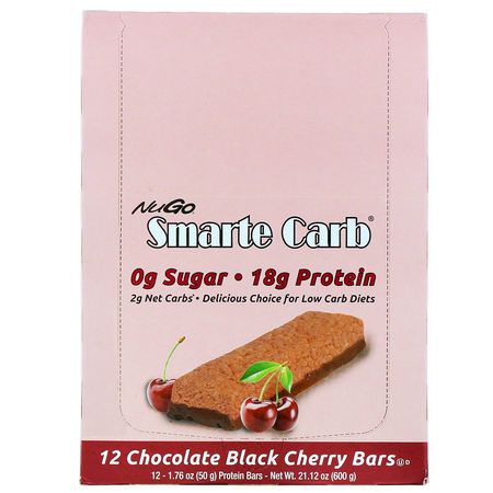 Viktminskningsbarer, Kost, Brownies, Kakor: NuGo Nutrition, Smarte Carb, Chocolate Black Cherry, 12 Bars, 1.76 oz (50 g) Each