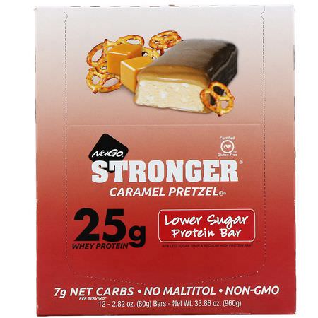 Proteinbarer, Brownies, Kakor, Sportbarer: NuGo Nutrition, Stronger, Caramel Pretzel, 12 Bars, 2.82 oz (80 g) Each