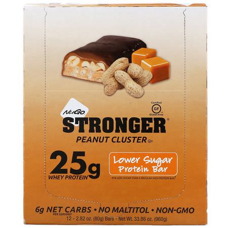 Proteinbarer, Brownies, Kakor, Sportbarer: NuGo Nutrition, Stronger, Peanut Cluster, 12 Bars, 2.82 oz (80 g) Each