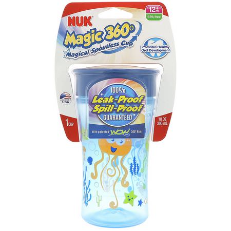 Koppar, Barnmatning, Barn, Baby: NUK, Magic 360, Magical Spoutless Cup, 12+ Months, Boy, 1 Cup, 10 oz (300 ml)