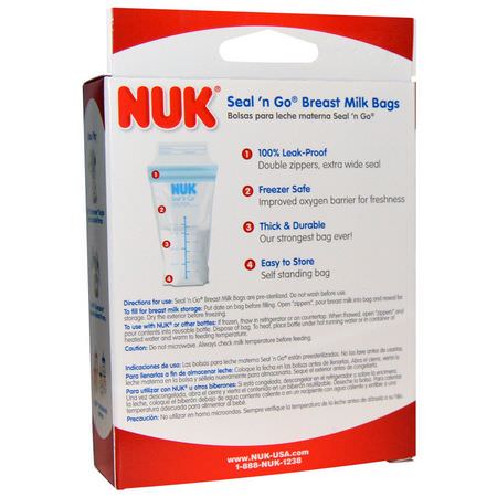 Amning, Bröstmjölklagring, Moderskap, Mammor: NUK, Seal 'n Go Breast Milk Bags, 25 Storage Bags, 6 oz (180 ml) Each