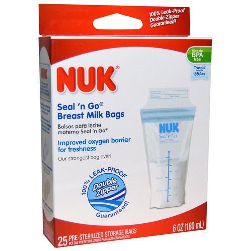 NUK, Seal 'n Go Breast Milk Bags, 25 Storage Bags, 6 oz (180 ml) Each Review