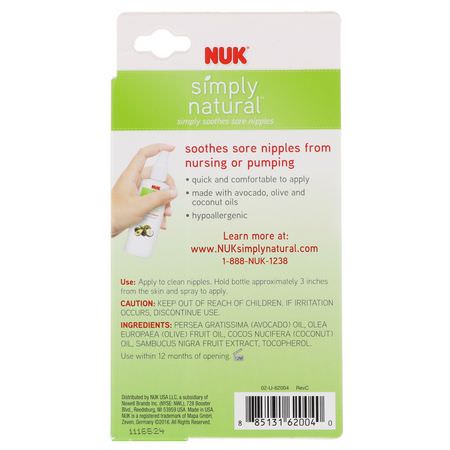 Balms, Nipple Creams, Maternity, Moms: NUK, Simply Natural, Lanolin-Free, Nipple Spray, 1 fl oz (29.5 ml)