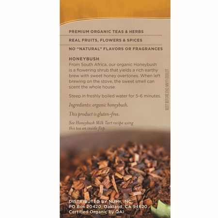 Örtte: Numi Tea, Organic Tea, Herbal Teasan, Honeybush, Caffeine Free, 18 Tea Bags, 1.52 oz (43.2 g)