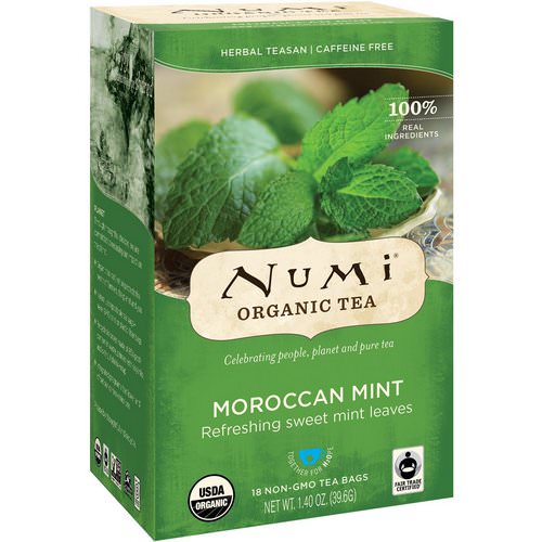 Numi Tea, Organic Tea, Herbal Teasan, Moroccan Mint, Caffeine Free, 18 Tea Bags, 1.40 oz (39.6 g) Review