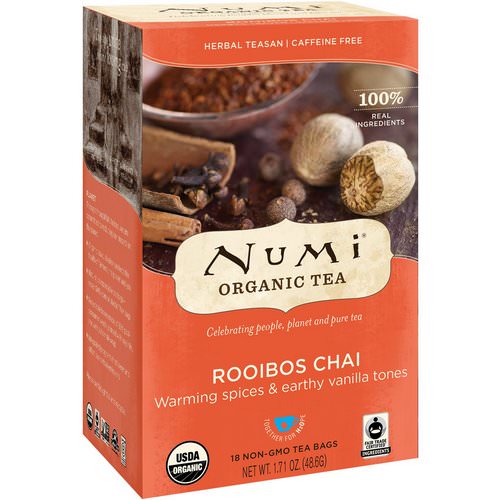 Numi Tea, Organic Tea, Herbal Teasans, Rooibos Chai, Caffeine Free, 18 Tea Bags, 1.71 oz (48.6 g) Review