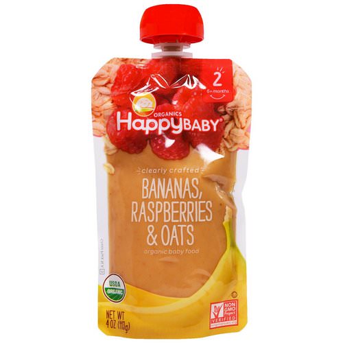 Happy Family Organics, Organic Baby Food, Stage 2, Clearly Crafted, 6+ Months, Bananas, Raspberries & Oats, 4 oz (113 g) Review
