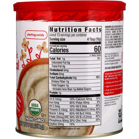 Varmt Spannmål För Barn, Barnfoder, Barn, Baby: Happy Family Organics, Organic Probiotic Baby Cereal, Oatmeal, 7 oz (198 g)