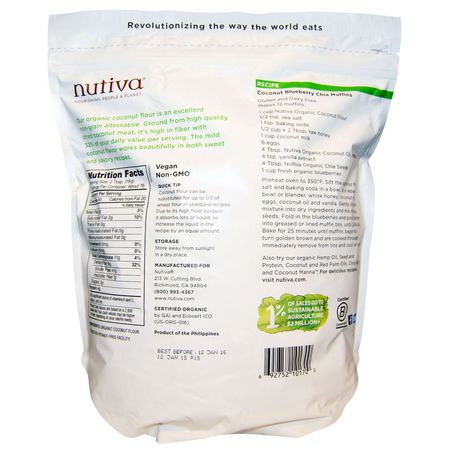 Kokosmjöl, Blandningar, Mjöl, Bakning: Nutiva, Organic, Coconut Flour, Gluten Free, 3 lb (1.36 kg)