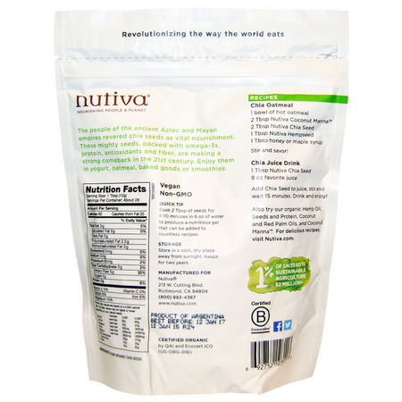 Chiafrön, Nötter: Nutiva, Organic Chia Seed, Black, 12 oz (340 g)