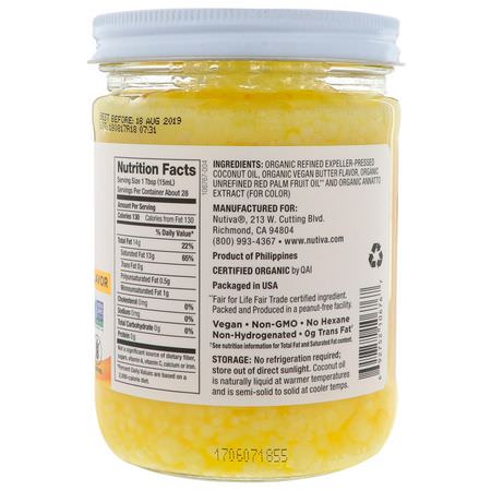 Kokosnötsolja, Kokosnöttillskott: Nutiva, Organic Coconut Oil, Butter Flavor, 14 fl oz (414 ml)