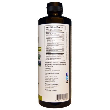 Hamp Oil, Vinegars, Oljor: Nutiva, Organic Hemp Oil, Cold Pressed, 24 fl oz (710 ml)