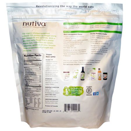 Hampfrön, Nötter: Nutiva, Organic Hemp Seed Raw Shelled, 3 lbs (1.36 kg)