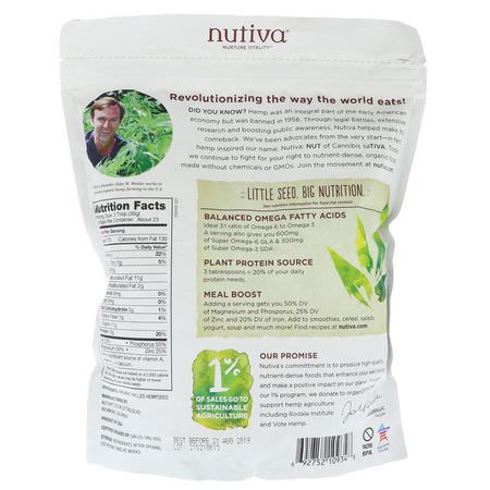Hampfrön, Nötter: Nutiva, Organic Hempseed, Raw Shelled, 1.5 lbs (680 g)