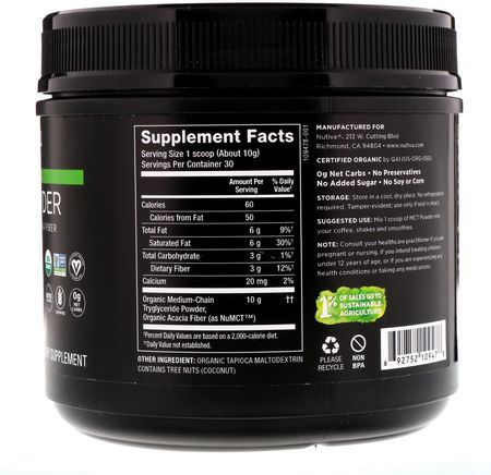 Kosttillskott: Nutiva, Organic MCT Powder, 10.6 oz (300 g)