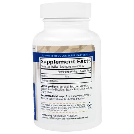 Melatonin, Sömn, Kosttillskott: NutraLife, Melatonin, 5 mg, 90 Easy Chew Tablets