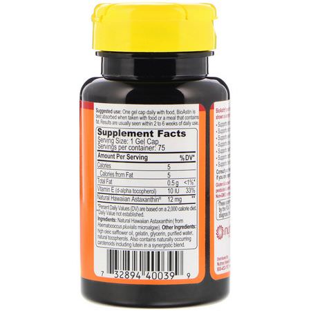 Astaxanthin, Antioxidants, Supplements: Nutrex Hawaii, BioAstin, Hawaiian Astaxanthin, 12 mg, 75 Gel Caps