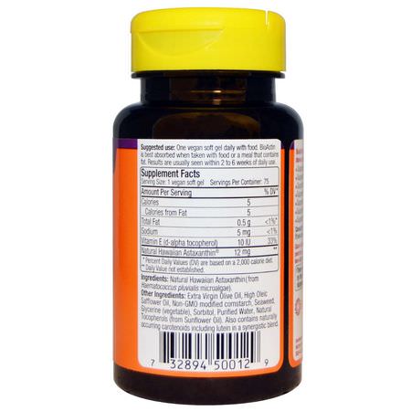 Astaxanthin, Antioxidants, Supplements: Nutrex Hawaii, BioAstin, 12 mg, 75 Vegan Soft Gels