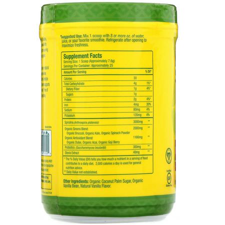 Superfoods, Greener, Kosttillskott: Nutrex Hawaii, Hawaiian Spirulina, Green Complete Superfood Powder, Natural Vanilla, 6.70 oz (190 g)