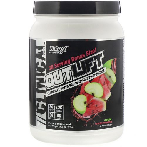 Nutrex Research, Outlift, Clinically Dosed Pre-Workout Powerhouse, Apple Watermelon, 26.8 oz (759 g) Review