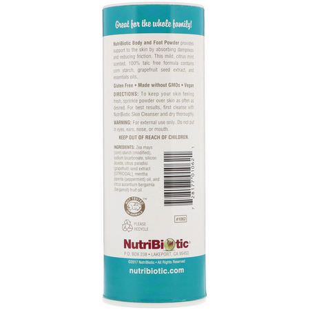 Hudbehandling, Fotvård, Bad: NutriBiotic, Body & Foot Powder with Grapefruit Seed Extract & Essential Oils, Citrus Mint, 4 oz (113 g)