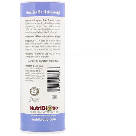 Fotvård, Bad: NutriBiotic, Body & Foot Powder with Grapefruit Seed Extract & Tea Tree Oil, Unscented, 4 oz (113 g)
