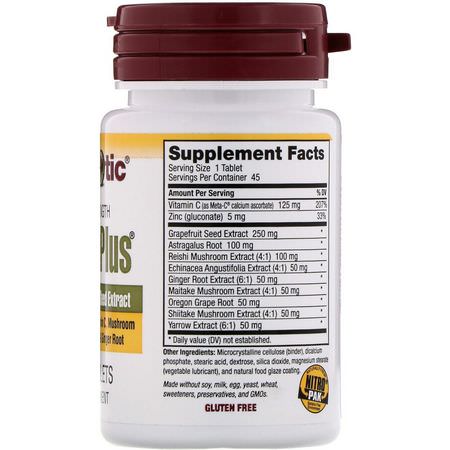 Grapefruktfrö Extrakt, Antioxidanter, Influensa, Hosta: NutriBiotic, DefensePlus, Maximum Strength, 45 Vegan Tablets