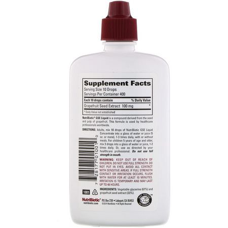 Grapefruktfrö Extrakt, Antioxidanter, Kosttillskott: NutriBiotic, GSE, Grapefruit Seed Extract, Liquid Concentrate, 4 fl oz (118 ml)