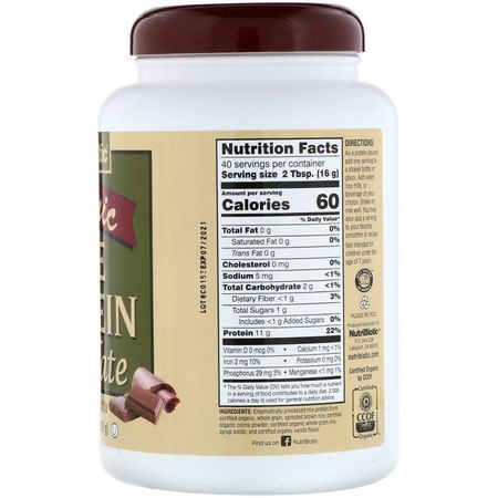 Risprotein, Växtbaserat Protein, Sportnäring: NutriBiotic, Raw Organic Rice Protein, Chocolate, 1 lb 6.9 oz (650 g)