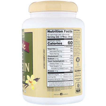 Rice Protein, Plant Based Protein, Sports Nutrition: NutriBiotic, Raw Organic Rice Protein, Vanilla, 1.3 lbs (600 g)