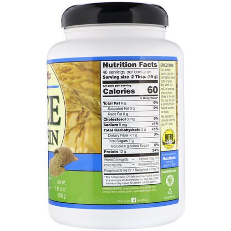 Rice Protein, Plant Based Protein, Sports Nutrition: NutriBiotic, Raw Rice Protein, Plain, 1 lb. 5 oz (600 g)