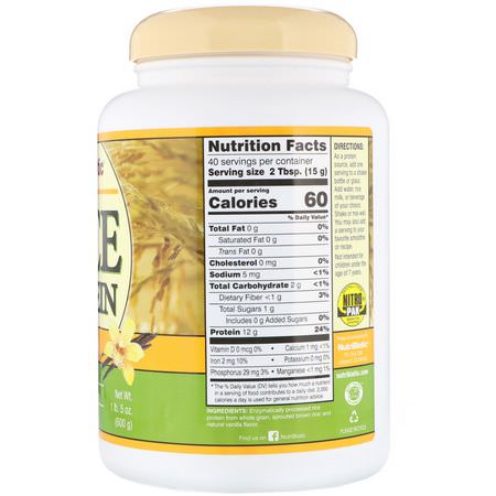 Rice Protein, Plant Based Protein, Sports Nutrition: NutriBiotic, Raw Rice Protein, Vanilla, 1 lb 5 oz (600 g)