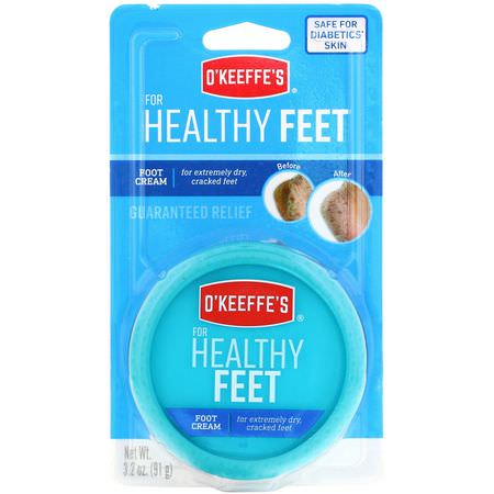 Fotkrämkräm, Fotvård, Bad: O'Keeffe's, For Healthy Feet, Foot Cream, 3.2 oz (91 g)
