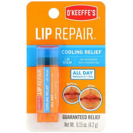 Läppbalsam, Läppvård, Bad: O'Keeffe's, Lip Repair, Cooling Relief, Lip Balm, 0.15 oz (4.2 g)