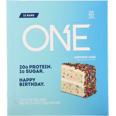 Mjölkproteinbarer, Vassleproteinbarer, Proteinbarer, Brownies: One Brands, One Bar, Birthday Cake, 12 Bars, 2.12 oz (60 g) Each