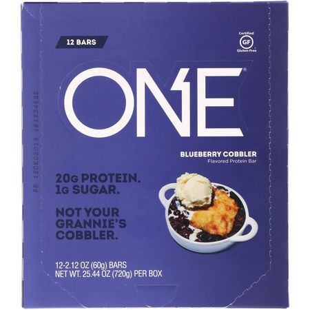 Mjölkproteinbarer, Vassleproteinbarer, Proteinbarer, Brownies: One Brands, One Bar, Blueberry Cobbler, 12 Bars, 2.12 oz (60 g) Each