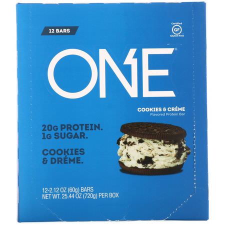 Mjölkproteinbarer, Vassleproteinbarer, Proteinbarer, Brownies: One Brands, One Bar, Cookies & Cream, 12 Bars, 2.12 oz (60 g) Each