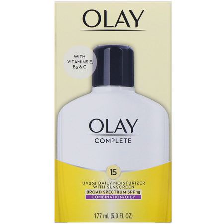 Face Moisturizer, Hudvård: Olay, Complete, UV365 Daily Moisturizer with Sunscreen, SPF 15, Oily, 6 oz (177 ml)