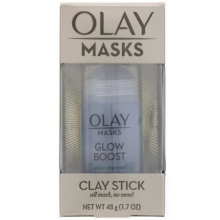 Ansiktsmasker, Hudvård: Olay, Masks, Glow Boost, White Charcoal Clay Stick Mask, 1.7 oz (48 g)