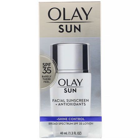 Solskyddsglasögon, Solvård, Bad: Olay, Sun, Facial Sunscreen + Shine Control, SPF 35, 1.3 fl oz (40 ml)