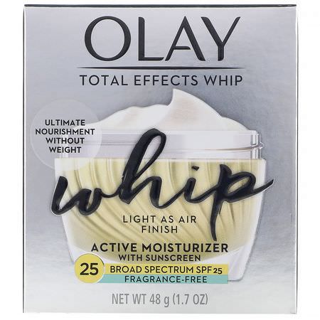 Face Moisturizer, Hudvård: Olay, Total Effects Whip, Active Moisturizer with Sunscreen, SPF 25, Fragrance-Free, 1.7 oz (48 g)