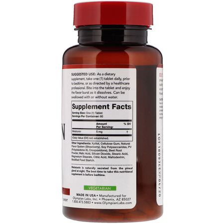 Melatonin, Sömn, Kosttillskott: Olympian Labs, Melatonin, Fast Dissolve, Strawberry Flavor, 5 mg, 60 Fast Dissolve Tablets