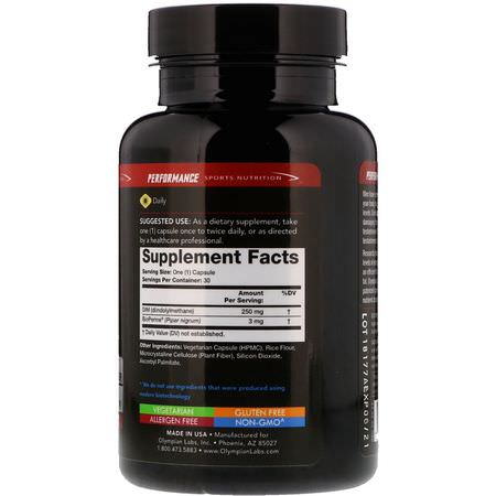 Testosteron, Mäns Hälsa, Kosttillskott: Olympian Labs, Performance Sports Nutrition, DIM, 250 mg, 30 Vegetarian Capsules