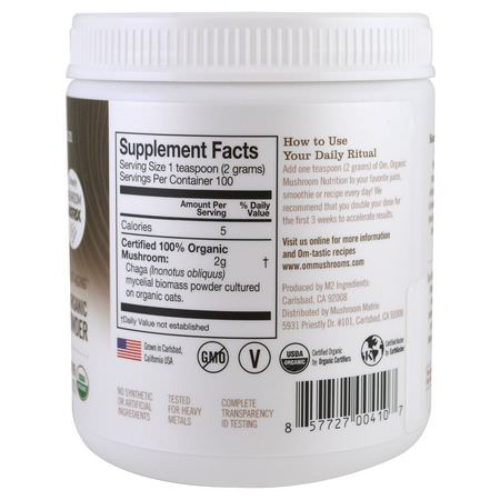 Chaga, Svamp, Kosttillskott: Organic Mushroom Nutrition, Chaga, Certified 100% Organic Mushroom Powder, 7.14 oz (200 g)