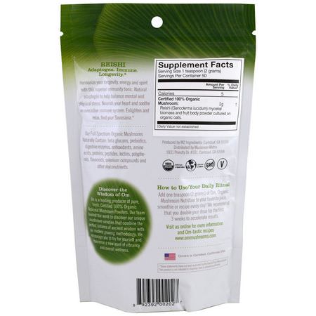 Reishi, Champinjoner, Kosttillskott: Organic Mushroom Nutrition, Reishi, Mushroom Powder, 3.57 oz (100 g)